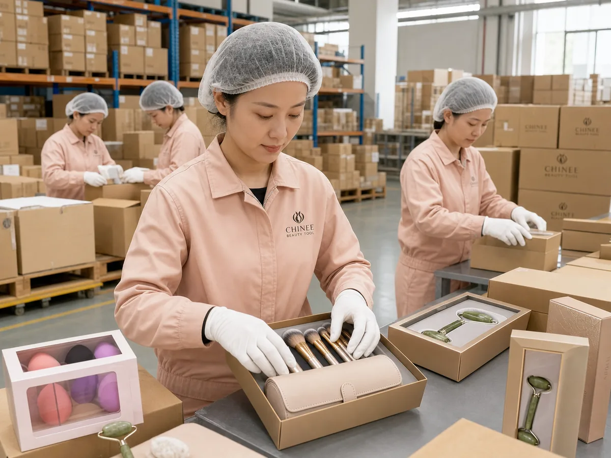 Private label beauty tool packaging and finished goods warehouse