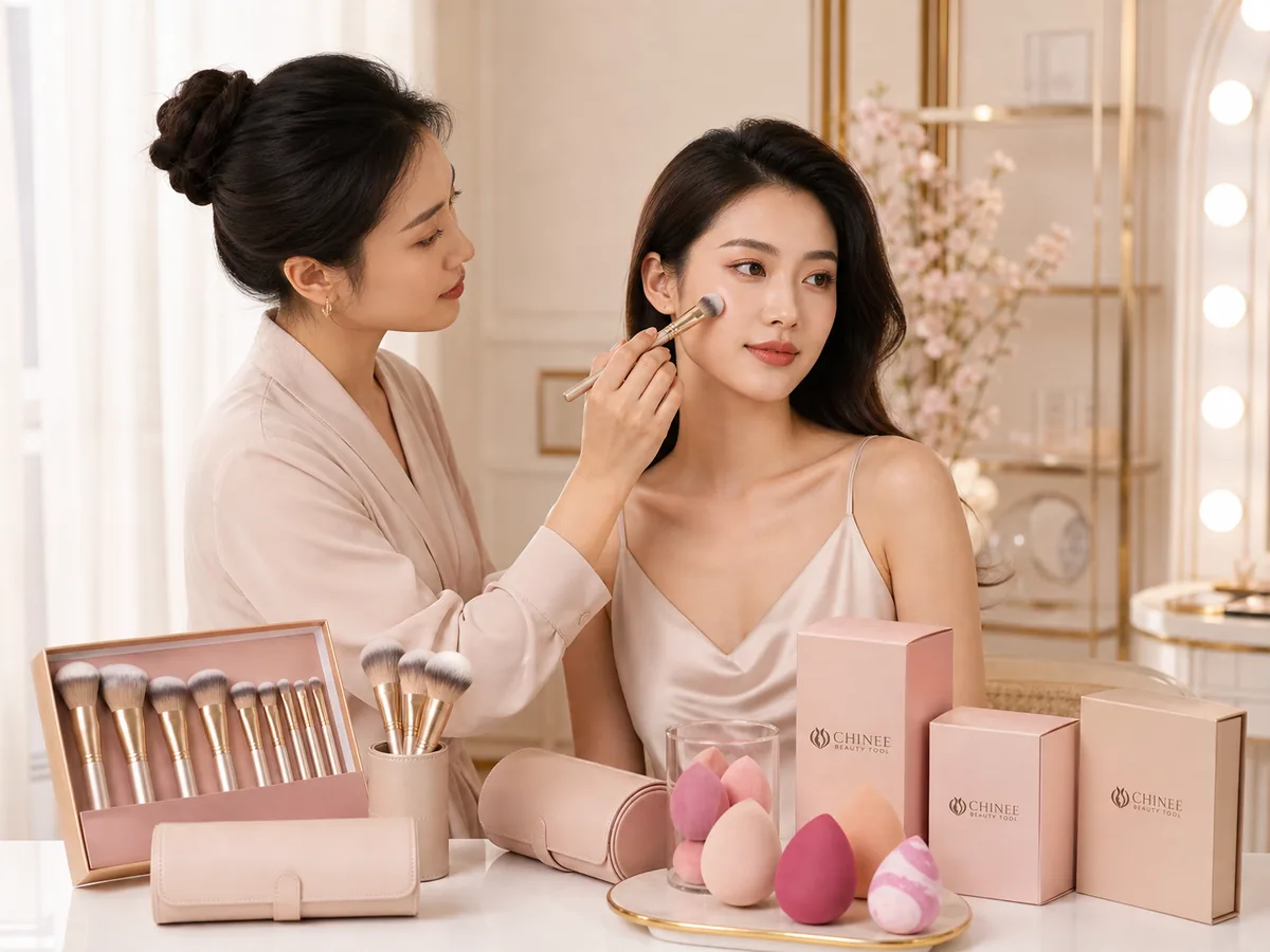 Professional makeup application using Chinee Beauty Tool brushes