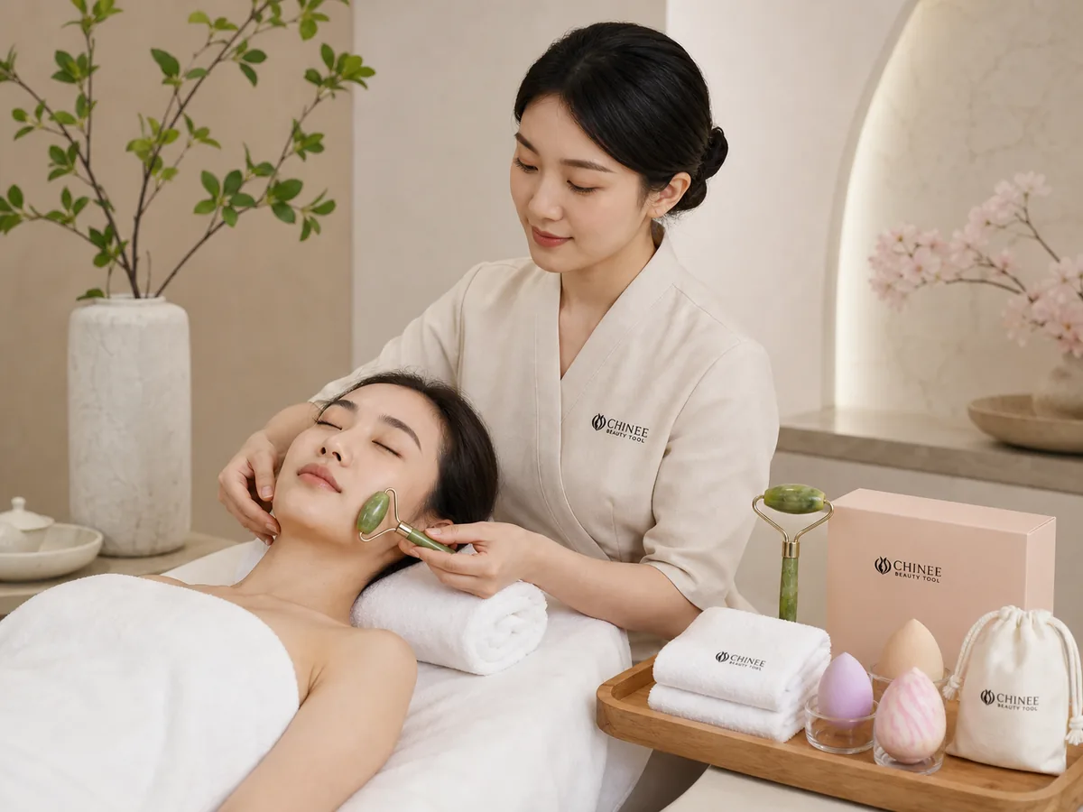 Spa skincare routine using branded facial tools