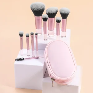 10 Pc Mini Makeup Brush Set with Bag (Contour, Foundation, Powder & Eye Brushes) Factory Ready Stock