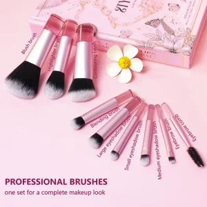 10 Pcs Full Set Cute ABS Handle Pink Premium Travel Mini Synthetic Vegan Professional Makeup Brush Set for Women