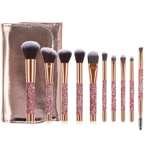 10 Pcs Luxury Diamond Studded Makeup Brushes Set Pro Foundation Concealer Eyeshadow Brushes Makeup Tools With Bag