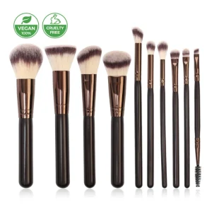 10 Pcs OEM Wooden Handle Vegan Synthetic Hair Custom Logo Luxury Professional High Quality Makeup Brush Set for Face