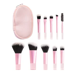 10 Pcs Private Label Mini Makeup Brush Set Shorten Handle Travel Makeup Brushes Kit With Bag