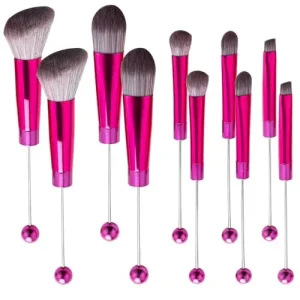 10-Piece Beadable Eyeshadow Makeup Brush Kit with Metal Handle and Nylon Bristles Solid Color Design 2 Sets