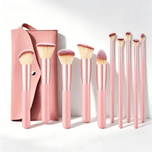 10-Piece Makeup Brush Set 5 Large 5 Small Nylon Bristles Wood Handle Face Use Blush Loose Powder Brushes Makeup Bag Cross-Border