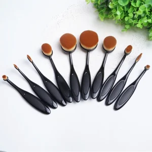10 Piece Nylon Makeup Brush Set with Plastic Handle Single Foundation Brush for BB Cream