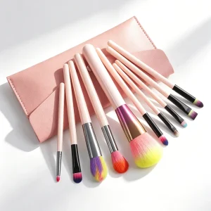10-Piece Nylon Makeup Brush Set with Wood Handles for Loose Powder Blush & Contour Cosmetic Kit Factory Direct