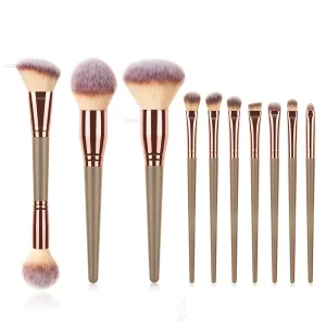 10-Piece Professional Makeup Brush Set Includes Dual-Ended Brush Efficiency Kit for Foundation Eyeshadow