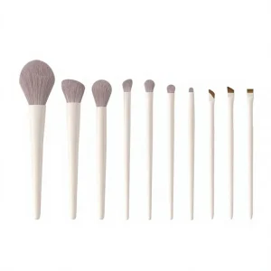 10 Piece Professional Makeup Brush Set with Synthetic Hair Bristles Flat & Fan Brushes Wood Handle for Face & Eye Use