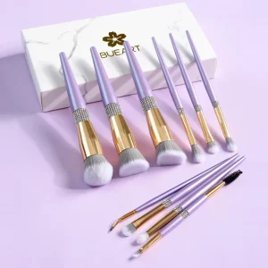 10 Piece Synthetic Fibre Clove Purple Diamond Makeup Brush Set with Plastic Handle and Storage Bucket