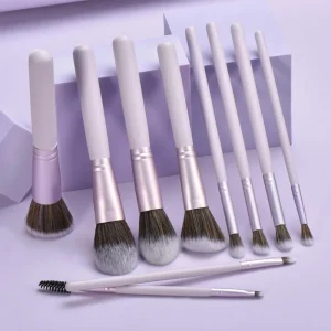 10 Pieces of Makeup Brush Set Purple Wood Handle Concealer Wood Handle Makeup Tool with Makeup Bag