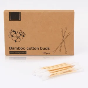 100% Eco friendly Bamboo Cotton Swabs Gentle and Soft Cotton Buds for Sensitive Skin and Baby Care 100pcs with Kraft Box