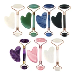 100 Mix Best High Quality 2 in 1 Natural Jade Roller and Gua Sha Set Skincare Tool Facial Massager for Neck and Face