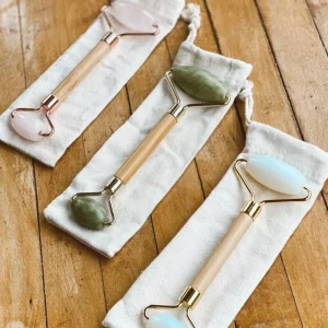 100% Natural Bamboo Handle Wood Jade Roller Clear White Stone Crystal Rose Quartz Multi Purpose Skincare Skin Care Gua Sha