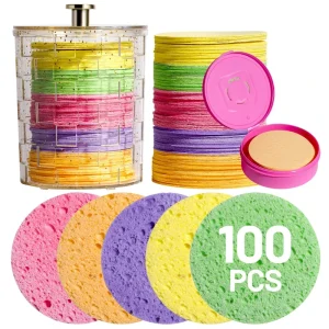 100% Natural Compressed Facial Sponges 100PCS Multicolor Daily Facial Cleansing Makeup Mask Removal Exfoliating Sponges Pads