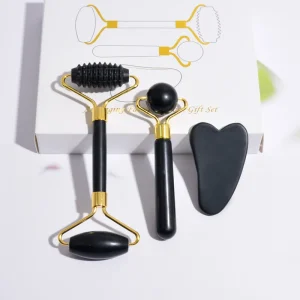 100% Natural Face Massager Skin Care Tools Obsidian Black Jade Roller and Gua Sha Beauty Equipment