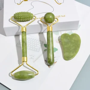 100% Natural Jade Roller Gua Sha Set Double Head Skin Facial Care Jade Roller and Guasha