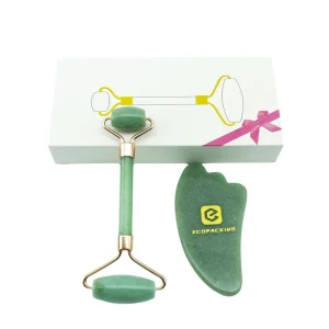 100% Natural Pure Natural Luxury Rose Quartz pink Green Crystal Guasha Scraper Massage Tool Jade Stone Roller with Box