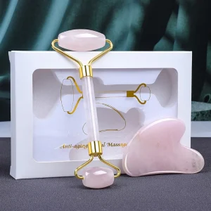 100% Natural Stone Face Massage Rose Quartz Cosmetics Tools Facial Jade Roller and Jade Gua Sha Kit Skin Care Tools
