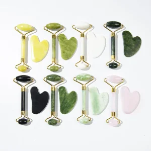 100% Natural White Jade Roller Guasha Kit Custom logo Jade Face Roller and Gua Sha Set for Skincare