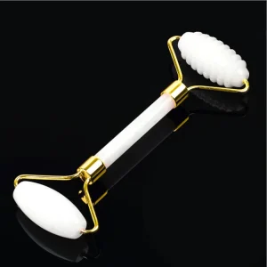100% Natural White Jade Roller for Face Anti Aging and Slimming Face Massager Barbed Roller Double Heads Jade Facial Roller