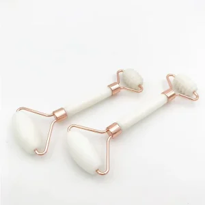 100% Natural White Jade Rollers with Teeth Lifting and Firming Anti Aging Barbed Jade Face Roller Spike White Marble Jade Roller
