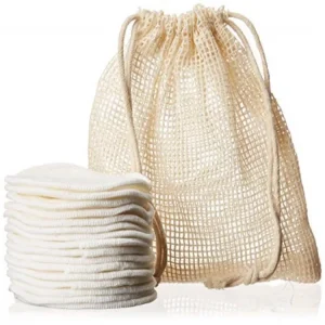 100% Organic Reusable Cotton Pads With Washable Laundry Bag Makeup Remover Pads