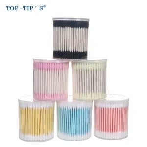 100% Pure Cotton OEM Daily Use Wooden Bamboo Swabs Colored Plastic Paper Stick Cotton Buds