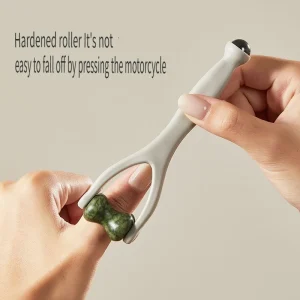 100% Pure Natural Green Jade Massage Roller with Plastic Handle for Home and Office Finger Massage