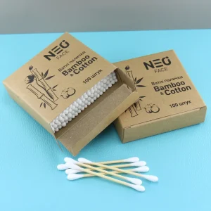 100Pcs Organic Cotton Buds Qtips Customize Paper Box Packed Bamboo Stick Two Head Ear Cleaning Makeup Tool