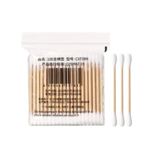 100pcs Bag Bamboo Stick Cotton Bud CXT099 Custom Logo Ear Cleaning Makeup Double End Round Head Q Tips Cotton Swab