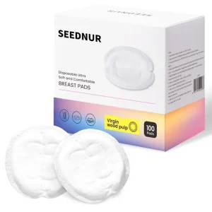 100pcs Disposable Ultra Thin 0.04″ Breast Pads 50X Absorbent Day Night Dry Breathable Soft Nursing Pads for Moms Hygiene