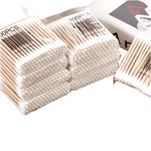 100pcs Eco-friendly Double Head Wood Cotton Swab Nose Cleaning Daily Use Cotton Buds Sticks