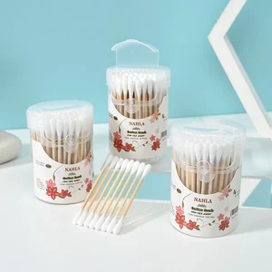 100pcs High Quality Bamboo Cotton Swabs Disposable Double Head Cotton Buds in Clear Plastic Box Baby Ear Care Daily Cleaning
