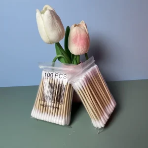 100pcs bag Eco Friendly Cotton Swabs Wood Sticks Biodegradable Wooden Cotton Buds for Ear Cleaning Makeup