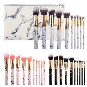 10Pcs Marble Makeup Brush Set with Bag Synthetic Bristles Foundation Powder Blush Eyeshadow Brushes Kit for Cosmetic Makeup
