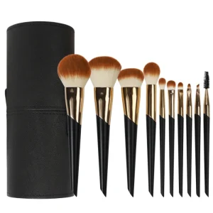 10pcs Black Gold Makeup Brushes Make up Concealer Vegan Synthetic Hair Private Label Custom Logo Brush Set Makeup