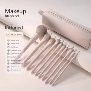 10pcs Natural Hair Makeup Brush Set Pink Eyeshadow Powder Blush Brush Custom Logo Makeup Tool for Cosmetic