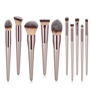 10pcs Set Makeup Brushes Set Custom Professional Unique Vegan Champagne Synthetic Hair Foundation Brush Lip Brush