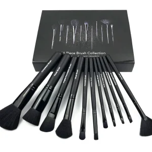 11 Pcs Black Makeup Brushes Set Kit with Paper Gift Box Wooden Handle Vegan Makeup Brush Set