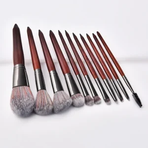 11 Pcs Makeup Brush Set With Bag Wooden Handle Halal Makeup Brush
