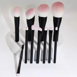 11 Piece Black Handle Soft Pink Synthetic Bristle Loose Powder Blush Foundation Brush Beauty Makeup Brush Set
