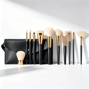 11 Piece Nylon Wood Handle Makeup Brush Set Black Beauty Brand Brush Case Included Cheek Blush Brush