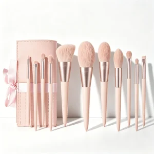 11-Piece Pink Nylon Makeup Brush Set with Case