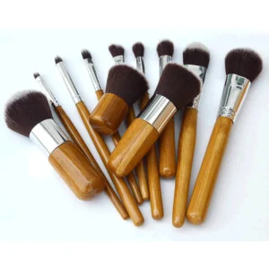 11pcs Professional Makeup Brush Set Makeup Brush with Bamboo Handle Canvas Bag Makeup Kit