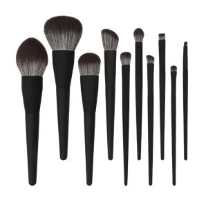 11pcs Professional Synthetic Hair Wooden Handle Makeup Brush Set with Bag for Face Application