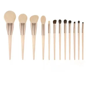 12 Morandi Makeup Brush Set Wood Soft Pony Hair Custom Logo Full Set Rose Gold Aluminum Luxury Makeup Brush Set