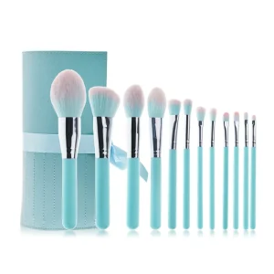 12 Pcs Two Tone Nylon Makeup Brush Set Red Wood Handle Black Ferrule Ultra Soft No Shedding Makeup Tool Set