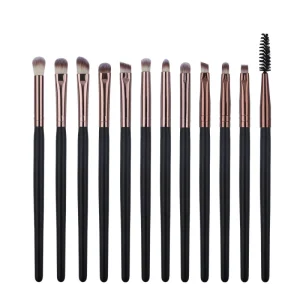 12 Piece Makeup Brush Set Wooden Handle Synthetic Bristles Professional Kit for Eye Makeup Blending and Face Application